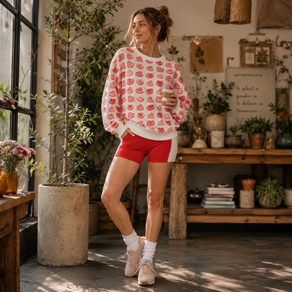 ANTHROPOLOGIE NewBeach Riot Devyn Cotton Heart Sweatshirt SMALL Pullover Sweater